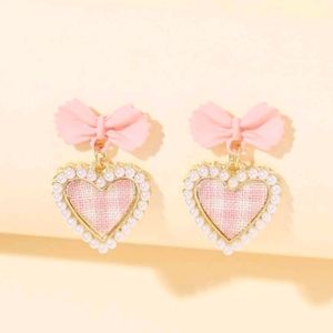 Pink Heart Bow Earrings